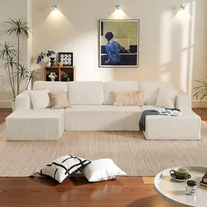 Grovebloom 132" Boneless Memory Foam Sectional Sofa, Corduroy Sectional Couches for Living Room, Oversized U Shape Comfy Modular Compression Cloud Sleeper Sofa with Deep Seat, No Assembly Required (Beige) undefi Ove L-Sha Flexible L-Sha po maxi dress wome