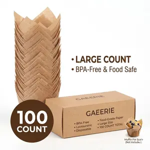 100-Count Natural Parchment Paper Tulip Cupcake Liners, Food Grade Greaseproof Bakeware Baking Supplies Utensils, Eco-Friendly Natural Material Muffin Holders for Party, Christmas