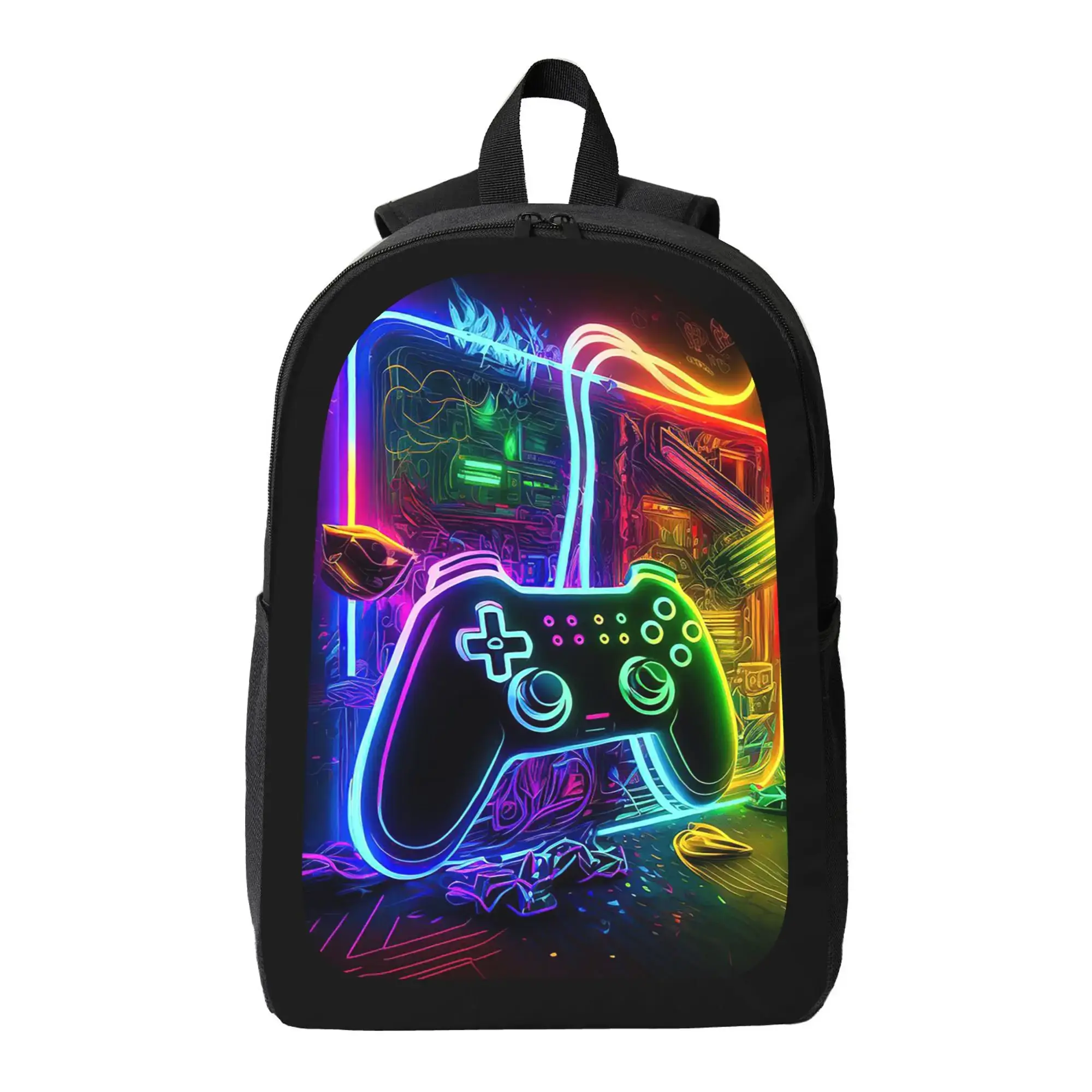 Trendy Cyberpunk Neon Gaming Controller Backpack, Aesthetic Glow Gamer Bookbag for Teens, Cool Esports School Supplies, High-Capacity Travel Daypack, Back to School & Holiday Gift Ideas