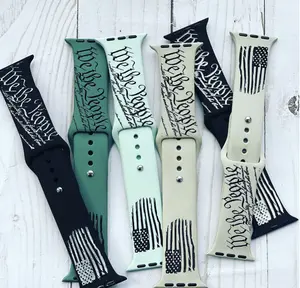 We the People American Flag Watch Band Patriotic Design Engraved Silicone Compatible with Apple Fitbit Samsung Smart Watches Premium Features Adjustable Fit Durable Water Resistant