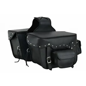 Vance Studded Motorcycle Saddlebags Durable PVC  Water-Resistant, Universal Fit for Honda, Yamaha, Kawasaki, Indian, Harley