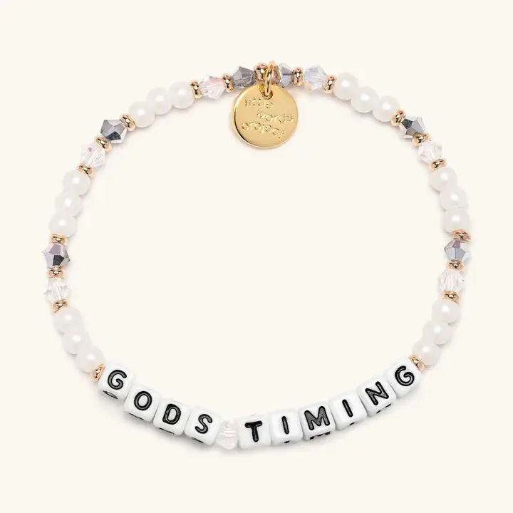 Little Words Project God's Timing Beaded Bracelet - Women's Faith & Hope Reminder, Trackable Kindness Daily Wear Bracelet Jewelry, Biblical Themed Christian Charm Faith Statement Inspirational Quote Bangles - Choose Your Size, Biblical Themed Bracelets &