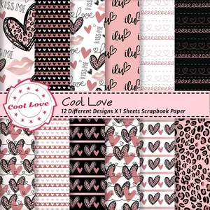 12pcs Vintage Leopard Print Love Pattern Scrapbook Paper - Aesthetic Craft Cardstock for Scrapbooking, Card Making, Journals and Craft Supplies - Perfect for Valentine's Day, Anniversary & More