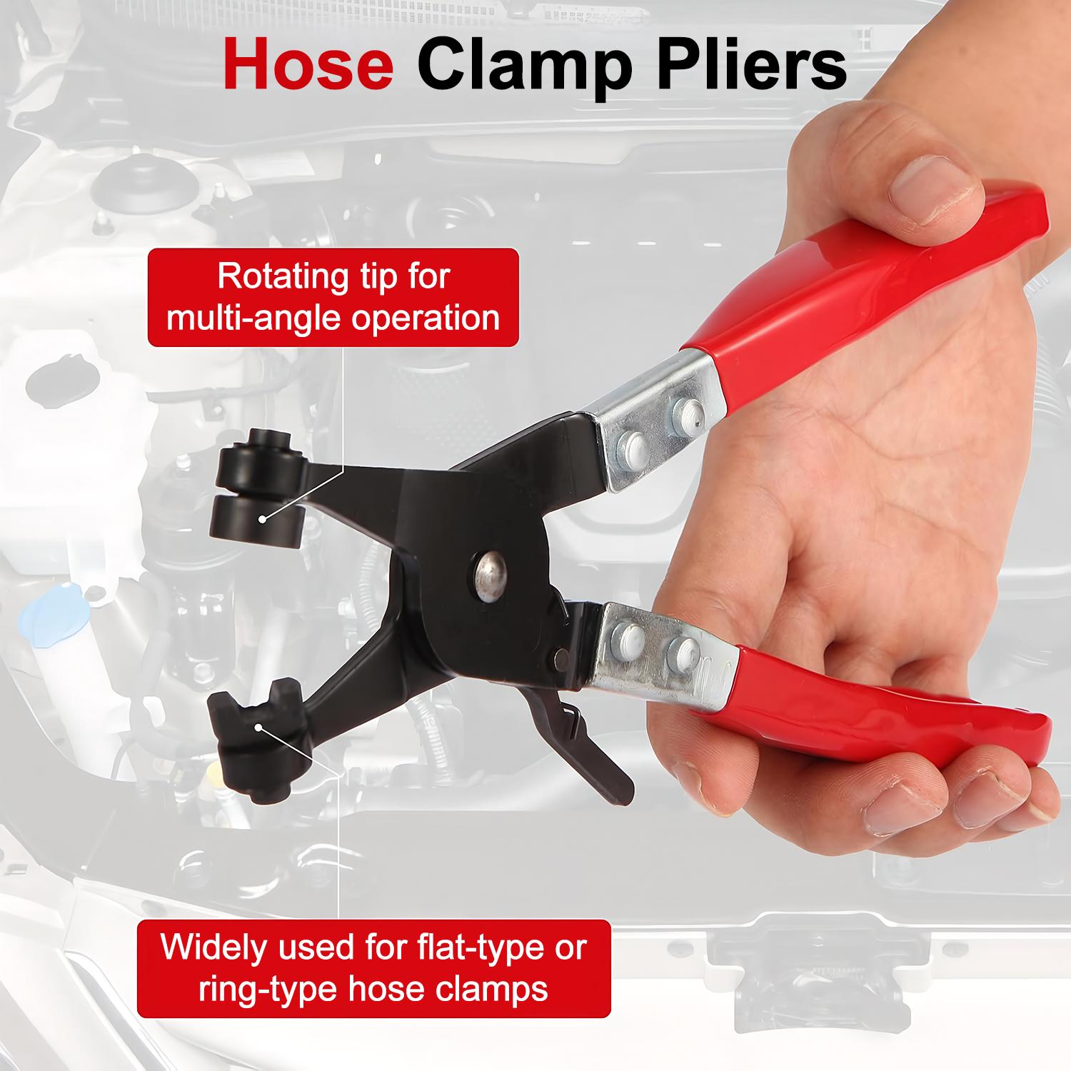 Hose Clamp Pliers with Swivel Flat Band Jaws Automotive Repair and Maintenance Tool for Automotive Cooling Systems Radiators Heaters Water Hoses