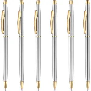 6 count Steel &  Stainless Steel Ballpoint Pens Black Ink Medium Point, Slim Metallic Retractable Twist Pens Nice  for Business Office Students Teachers Wedding