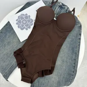 Seamless Tummy Control Shapewear Bodysuit for Women with Built-in Bra & Adjustable Straps 💃     Sculpting Body Suit Slimming Waist Trainer Corset Top for Postpartum Recovery & Daily Wear (Brown) ✨