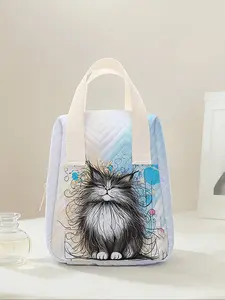 Cat Print Reusable Women's Handbag, Cosmetic Storage Bag with Compartments, Ideal for School, Work, Travel, Business Trips