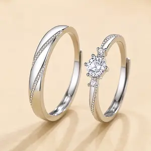 [2pcs Cubic Zirconia Engagement Ring Set] 2pcs Copper Wedding Ring Set, Silveryy Plated Romance Style Rings, with Synthetic Cubic Zirconia, for Engagement, Promise, Eternity, and Wedding Bands Combo Valentine‘s day