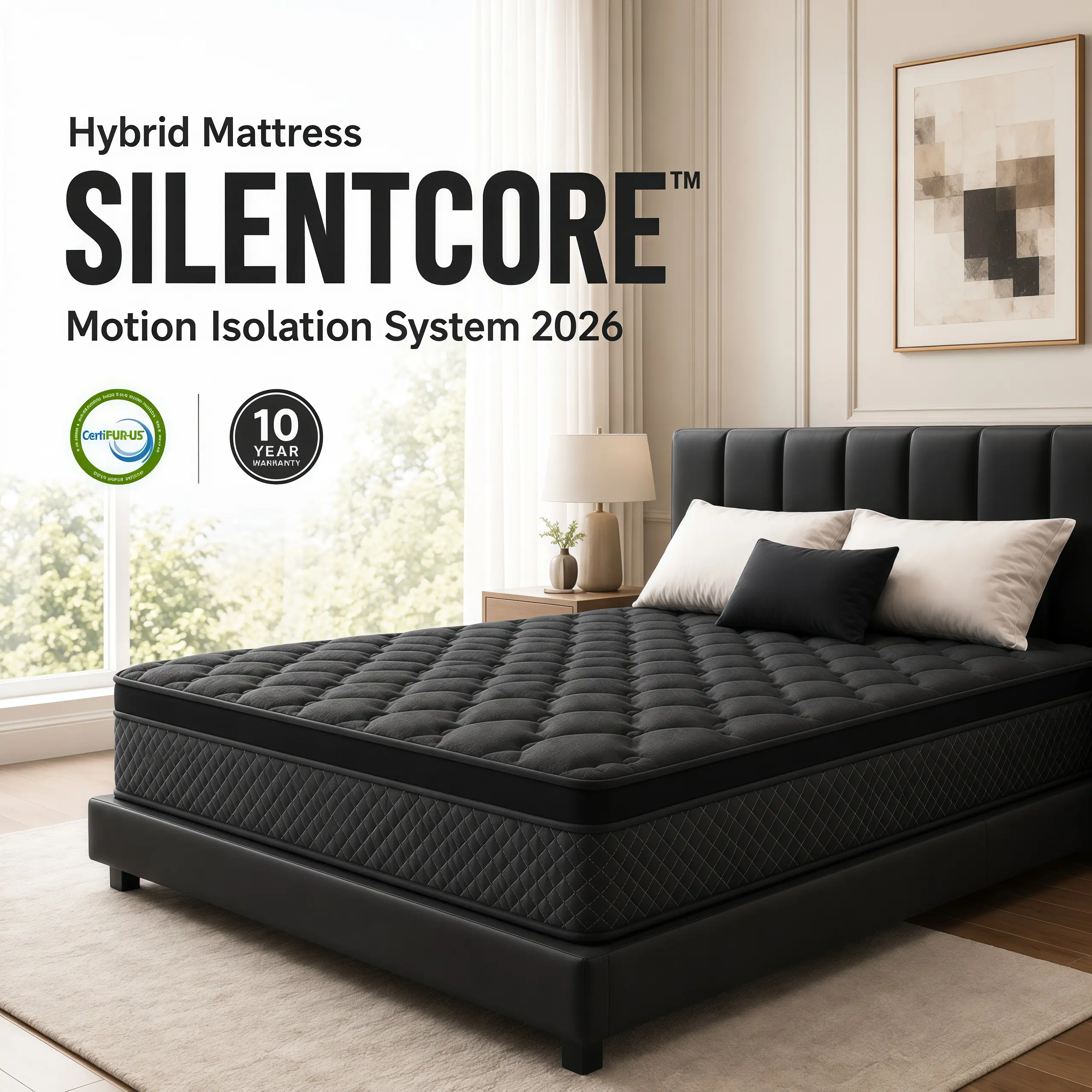 SEEUO SILENTCORE Motion Isolation Hybrid Mattress, Medium Firm Cooling Gel Memory Foam & Pocket Springs, Pressure Relief, Mattress in a Box