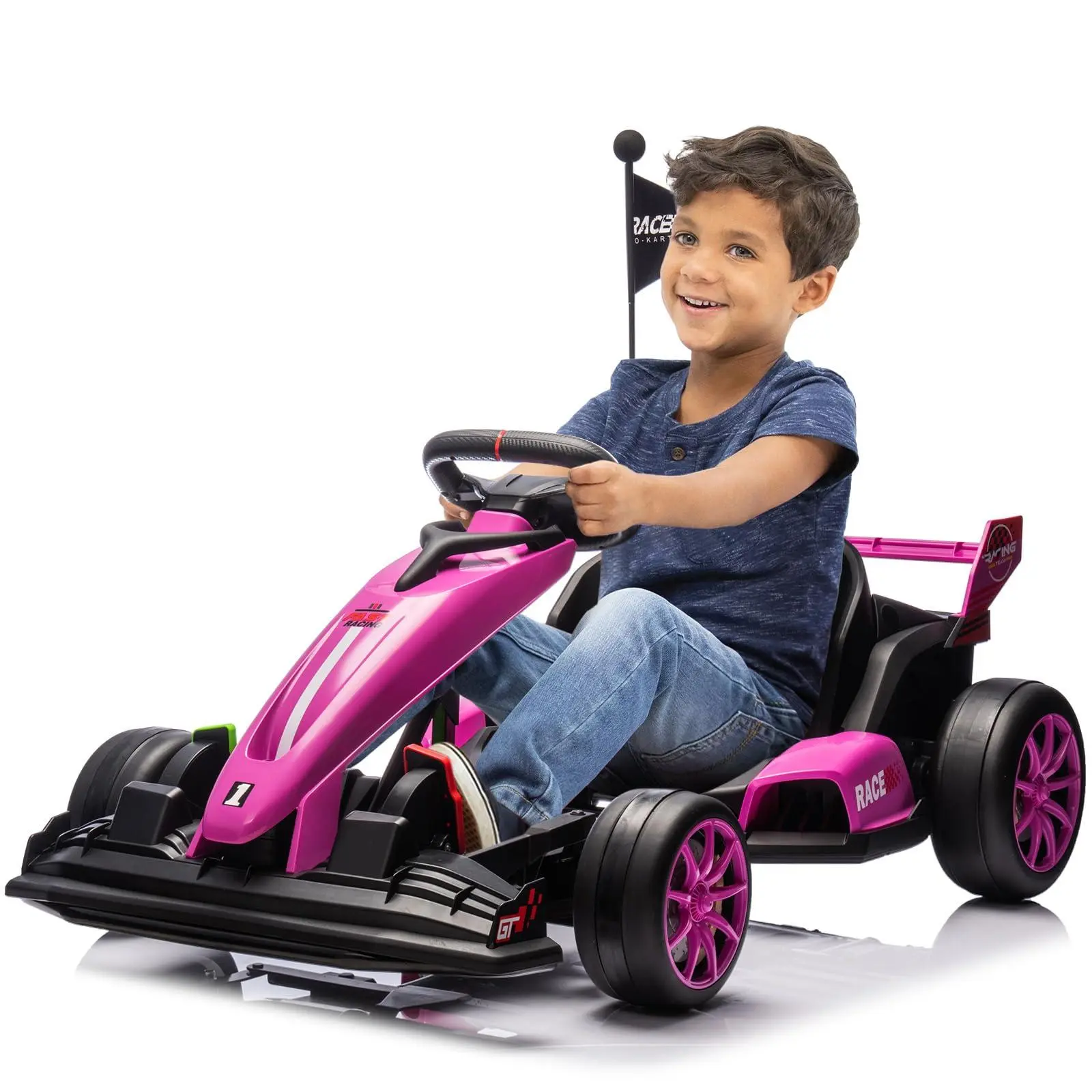 24V Kids Ride on Go Kart,7.5mph Variable High Speed Drifting Car,7ah Battery 200W*2 Motors,Ajustable Legroom for Kids Grows,Max Load 135lbs,Power Display Racing Toy for 6+,Pink