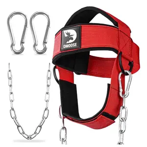 DMoose Fitness Neck Harness for Weight Lifting - Soft Padded Head & Chin Strap with 30" Heavy Duty Steel Chain - Neck Exerciser, Trainer & Strengthener to Support Injury Recovery and Intense Workouts