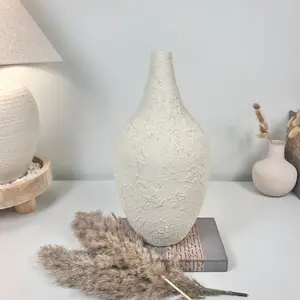 Minimalist Hand-Painted and Textured Vase 14" tall - White