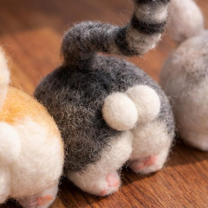 3Pcs Animal Needle Felting Kit, Felting kits for Beginners adult with Step-by-Step Video Tutorials, Animal Buttocks DIY Felting Kit, Cute Funny Home Decorative Ornaments, Handmade Gifts, Birthday Valentine's Day and Christmas Gifts