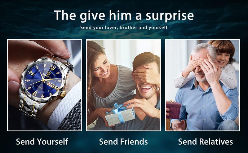 BINBOND Mens Watches Big Face Stainless Steel Luxury Business Dress Date Day Wrist Watch Waterproof fashion luminous Designer G2521