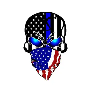 2 Pack Car Decals Stickers, Skull Reflective US Flag with Thin Blue Line, Honoring Police Law Enforcement Vinyl Stickers Van Trucks Women Men Motorcycle Laptop Decals Skateboard Bike Bumper Window