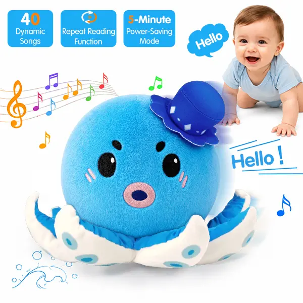 SAIMAND Baby Gifts for 1 Year Old - Educational Plush Toy & Interactive Tummy Time Toy, Musical Crawling Octopus with 40 Songs & Voice Recording, Birthday Gift for Infants Toddlers 1-3