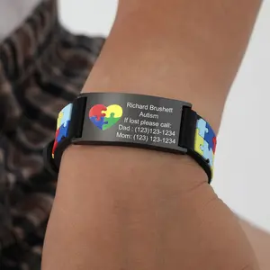 Free Personalized Autism Medical Alert ID Bracelet For Child Kids, 0-7 Years Custom Anti-lost  Bracelet Silcone Wristband