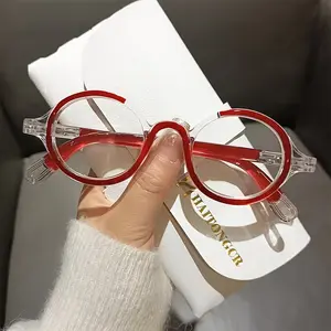 Round Two-Tone Clear Eyeglasses Frame, Wide Fit 142mm with 24mm Bridge, Small 42mm Lenses, Lightweight Retro Round Glasses for Women & Men, Stylish Everyday Fashion Eyewear (Black/Red/Green)