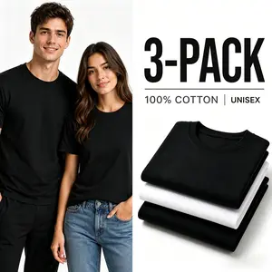 3-Pack Premium Heavyweight Black  | 100% Breathable Cotton T-Shirt Bundle | Unisex,Durable Non-Shrink Crew Neck | Men's Essential 3-Piece Multipack | Perfect Foundation for Streetwear & Casual, white tee,summervibes