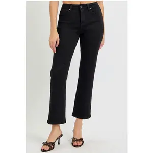 Tummy Control Risen Black Crop Straight Jeans