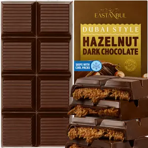 [Father's Day Special] Eastanbul Dubai Dark Chocolate Bar with Hazelnut & Kunafa, 7oz Viral TikTok Chocolate, Crunchy Phyllo Dough Dessert | Ice Pack Included