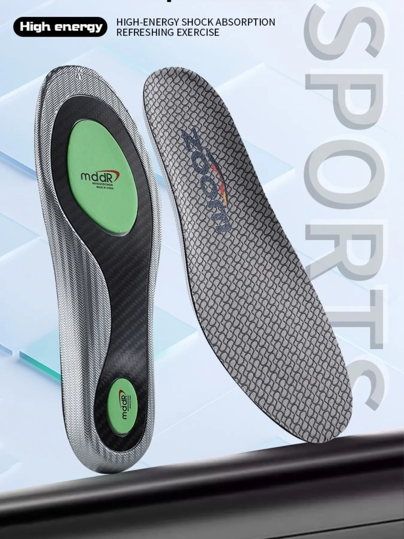 Professional Running Carbon Fiber Insole, Breathable Sports Support Supportive Soles for Basketball and Badminton, Sweat Absorbent Antibacterial High Elastic Cushioning, Shock Absorbing Insoles Shock Absorption Sole