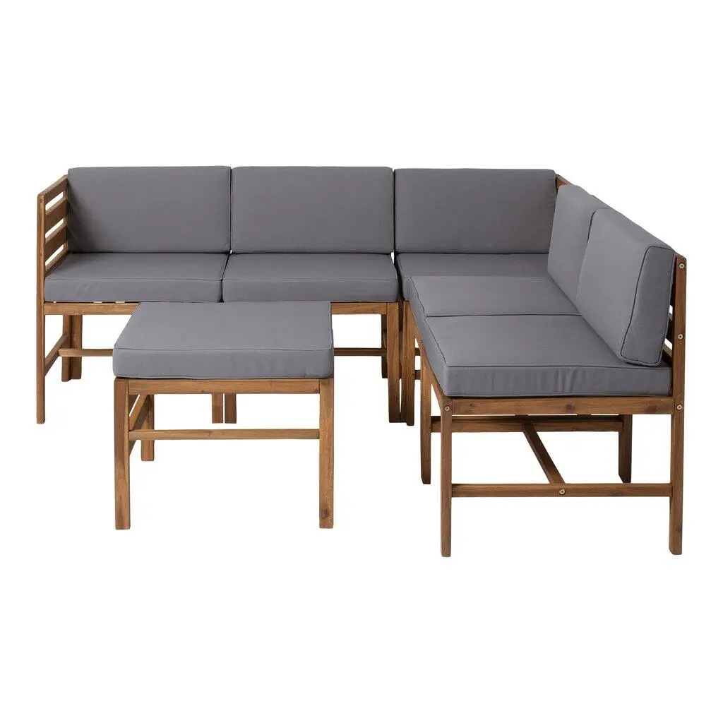 Walker Edison GOWSAN6PBR 22 in. Modular Acacia 5 Seat Ottoman, Brown - 6 Piece