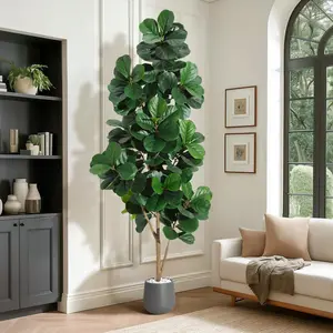 Garvee 7-Foot Artificial Fig Tree with 141 Leaves in a 9-Inch Gray Pot – Realistic Indoor Floor Plant for Home and Office Decoration