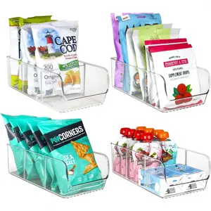 4-Pack Snack Organizer, 3-Compartment Plastic Bins with Removable Dividers, Chip &  Storage for Pantry, Spices, Fridge, and Cabinet