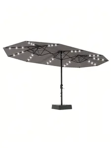 【Christmas Gift】grey- 15FT Large Patio Umbrella With Base Included, Double-Sided Outdoor Market Rectangle Umbrellas Oversized Shade For 2-8 People, Weighted Base For Pool, Deck, Backyard（Without Light）