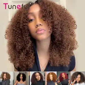 Tuneful T1B/4 Afro Kinky Curly Wear Go Glueless Bob Wig 20 Inch Ombre Highlight 4/27 Wigs Pre Cut Lace Wig Human Hair Pre Plucked Natural Hairline for Women