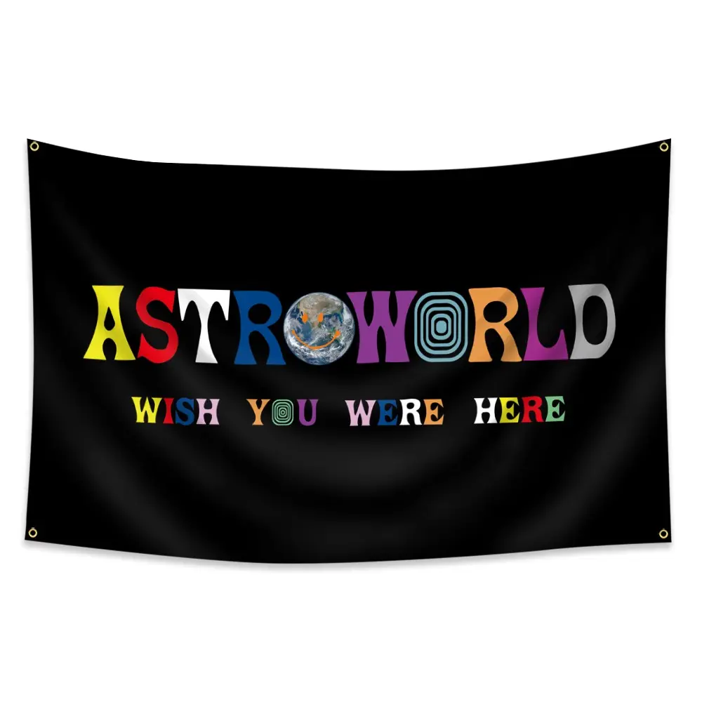 1pc Astroworld Wish You Were Here Flag Banner - 2x3ft(60x90cm)/3x5ft(90x150cm), 4 Grommets, Single-Sided Printing, Home Decor for Indoor/Outdoor Use (Man Cave, Garden)