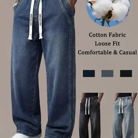 Clean Gent men’s straight-leg jeans with an elastic waistband and stretch; casual jogger-style denim; non-stretch jeans; comfortable straight cut with a relaxed fit; suitable for everyday wear; a stylish essential men’s pants.