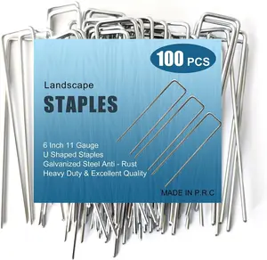 Galvanized Landscape Staples, 100 Pack 6 Inches Garden Lawn Stakes 11 Gauge U-Shaped Yard Turf Fabric Sod Pins for Weed Barrier Christmas Decorations Ground Cover Fabric