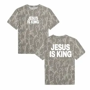 JESUS IS KING Camo Heavy Tee - Camo T-Shirt Unisex Outdoor Tee in Bottomland Camo Ultra Soft Breathable Cotton for All Day Comfort Perfect for Hiking Camping