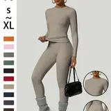 【Black Friday】Women's Simple Plain Sport Suit, Comfortable T-Shirt & High-Waisted Pants, Ideal for Yoga & Casual Wear, Suitable for All Seasons