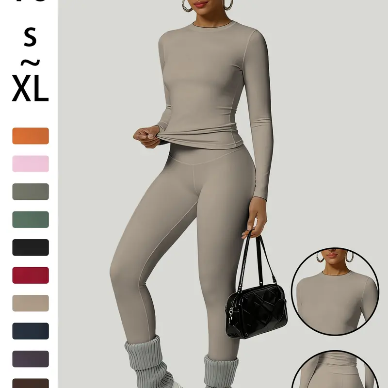 【Black Friday】Women's Simple Plain Sport Suit, Comfortable T-Shirt & High-Waisted Pants, Ideal for Yoga & Casual Wear, Suitable for All Seasons