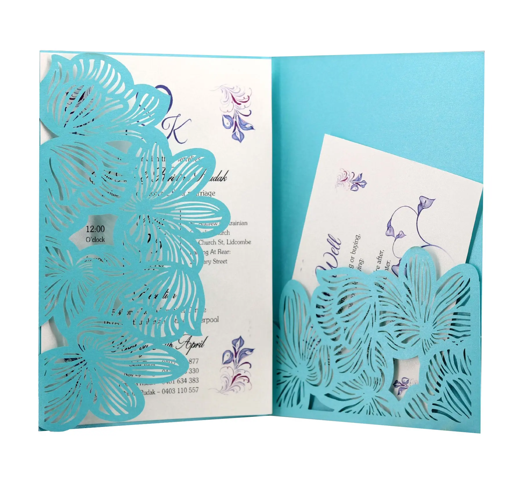 Hollow-out Greeting Card, European Style Festival Invitation, Blue Wedding Invite