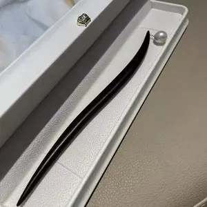 SR Pearl Co. HairPin  Stick Natural Pearl Ebony Hairpin-Retro Mermaid Tear BUN Stick with Elegent Tassel Accessory