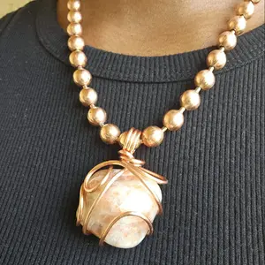Sunstone Chunky Ball Chain Crystal Pendant Necklace, Gemstone Spiritual Jewelry, Joy and vitality, Empowerment and optimism, Abundance and good fortune [Made-to-Order]