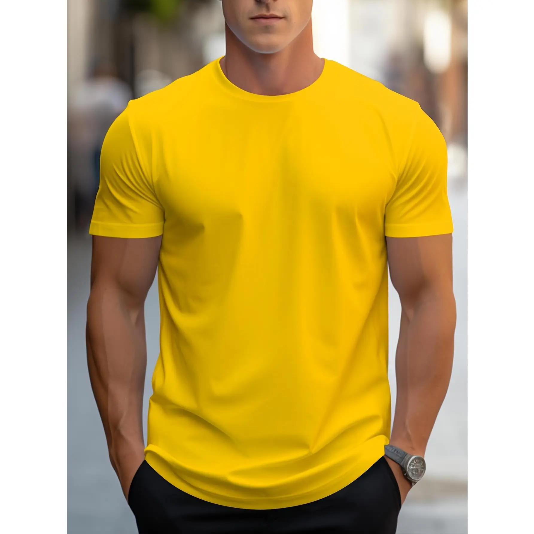 Solid Color Men's Round Neck Short Sleeve Tee Fashion Regular Fit T-Shirt Top For Spring Summer Holiday