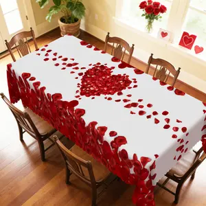 PLUMLIK Valentines Decor Tablecloth, Red Rose Petal Heart Pattern Polyester Waterproof Tablecloth, Valentine's Day Decoration For Dinner, Wedding, Anniversary gift for him,valentine's day classroom gifts