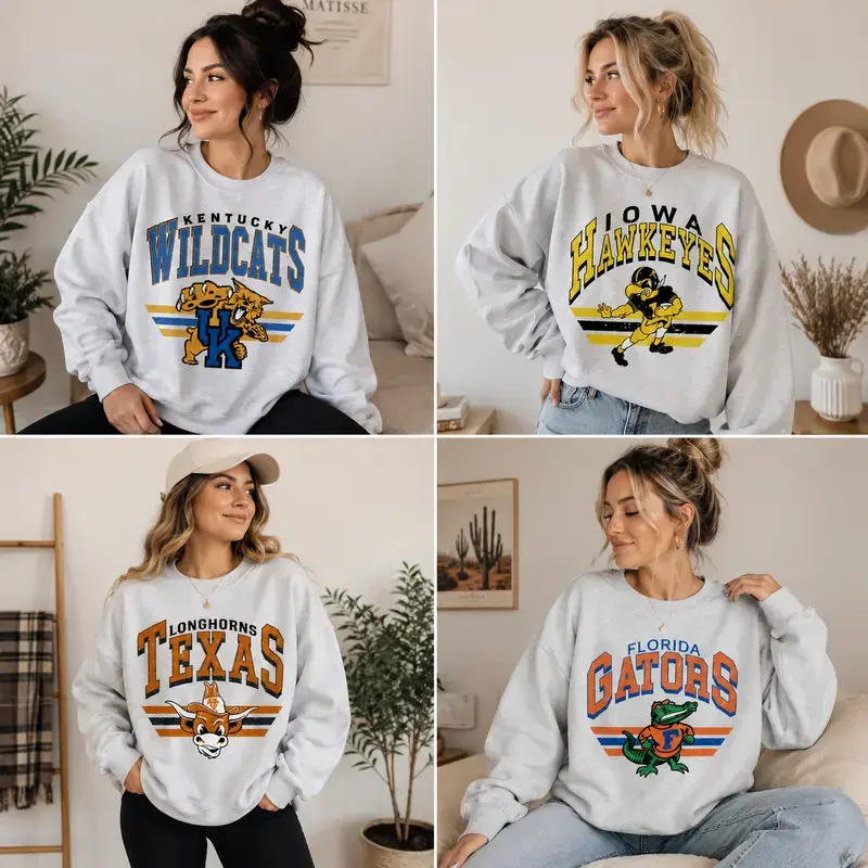 Retro College Football Sweatshirt, Ash Grey Crewneck for Game Day Fan, Classic Football Sweatshirt, Graphic Print, Womenswear,Unisex Football Apparel