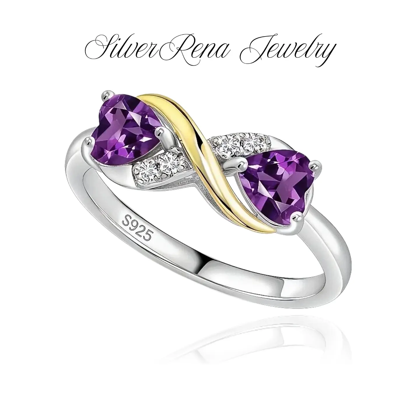S925 Sterling Silver Infinity 2-Heart Mothers & Daughters Romantic Artificial Gemstone Rings, Adults' Promise Engagement Jewelry, Gift for Special Occasions, Daily Wear