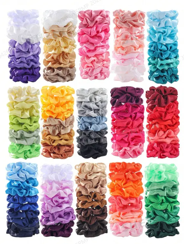 Women's 60-Piece Satin Plain Hair Accessories Set - Hairbands, Scrunchies, Large Intestine Hair Ties, Secure & Comfortable Wear, Satin Smooth Finish, Smooth & Comfortable Feel for Everyday Hairstyling
