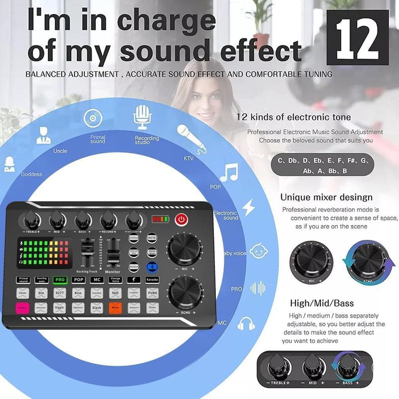 Facmogu F998 Live Sound Card Audio Mixer, Podcast Audio Interface with DJ Mixer Effects, Voice Changer with Sound Effects for PS4 PS5 Karaoke Tiktok YouTube Live Streaming Record Gaming