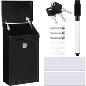 Charity Steel Donation Collection Box Secure Wall Mount Waterproof Mailbox with Top Slot Lock and Keys for Home Office Black 10.2 x 5.7 x 2.9 Inch