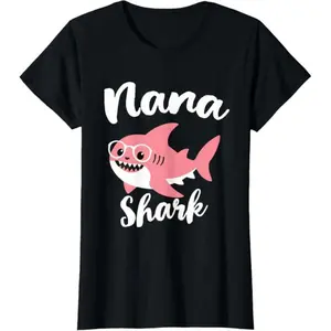 [100% Cotton] Nana Shark  Funny T-Shirt Short Sleeved T-Shirt For Men And Women graphic t-shirts