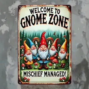 Vintage Gnome Zone Metal Sign, Fun Iron Wall Decor, Waterproof Garden Art, Home Decor, Brand