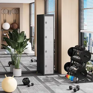 Employee 4-Door Locking Metal Locker - 72 in High, Dark Gray, Metal Build